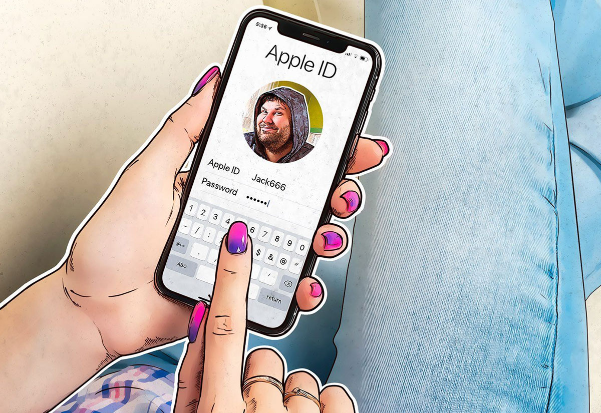Manos de mujer ingresando datos de Apple ID en un iPhone